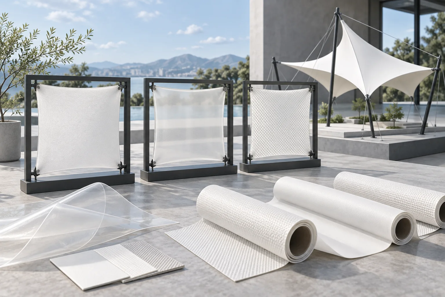 Architectural membrane fabric and tensile forms illustration