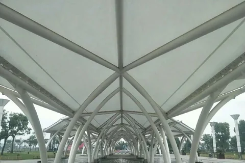 连续拱形膜结构人行通道现场实拍