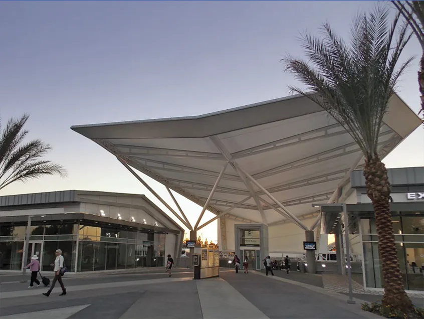 Membrane canopies for supermarket entrances — reference image