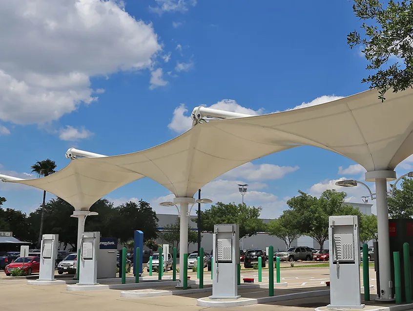 Membrane canopies over fuel dispensers — reference image