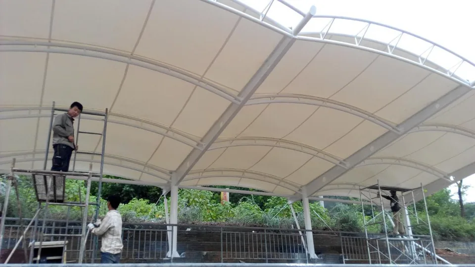 Membrane grandstand roofs for sports fields