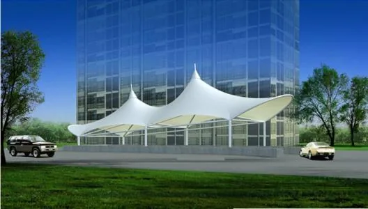 Membrane canopies at corridor entrances — reference image