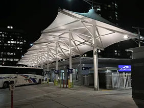 Membrane shelters for bus stops