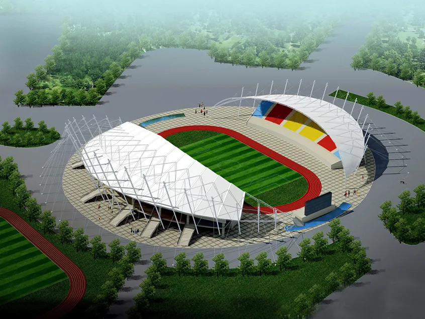 Membrane grandstand canopies at sports venues — reference image