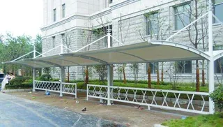 Membrane carports Tensioning a carport membrane into its designed form — reference image 2