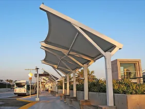 Membrane shelters at bus platforms