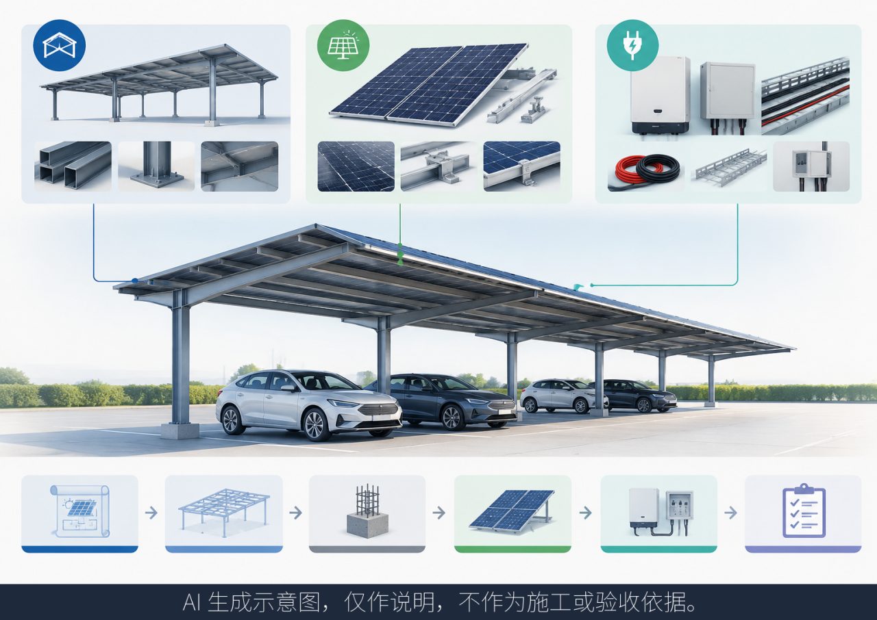 光伏车棚询价：钢结构、组件与电气配套的供货范围怎样划分示意图