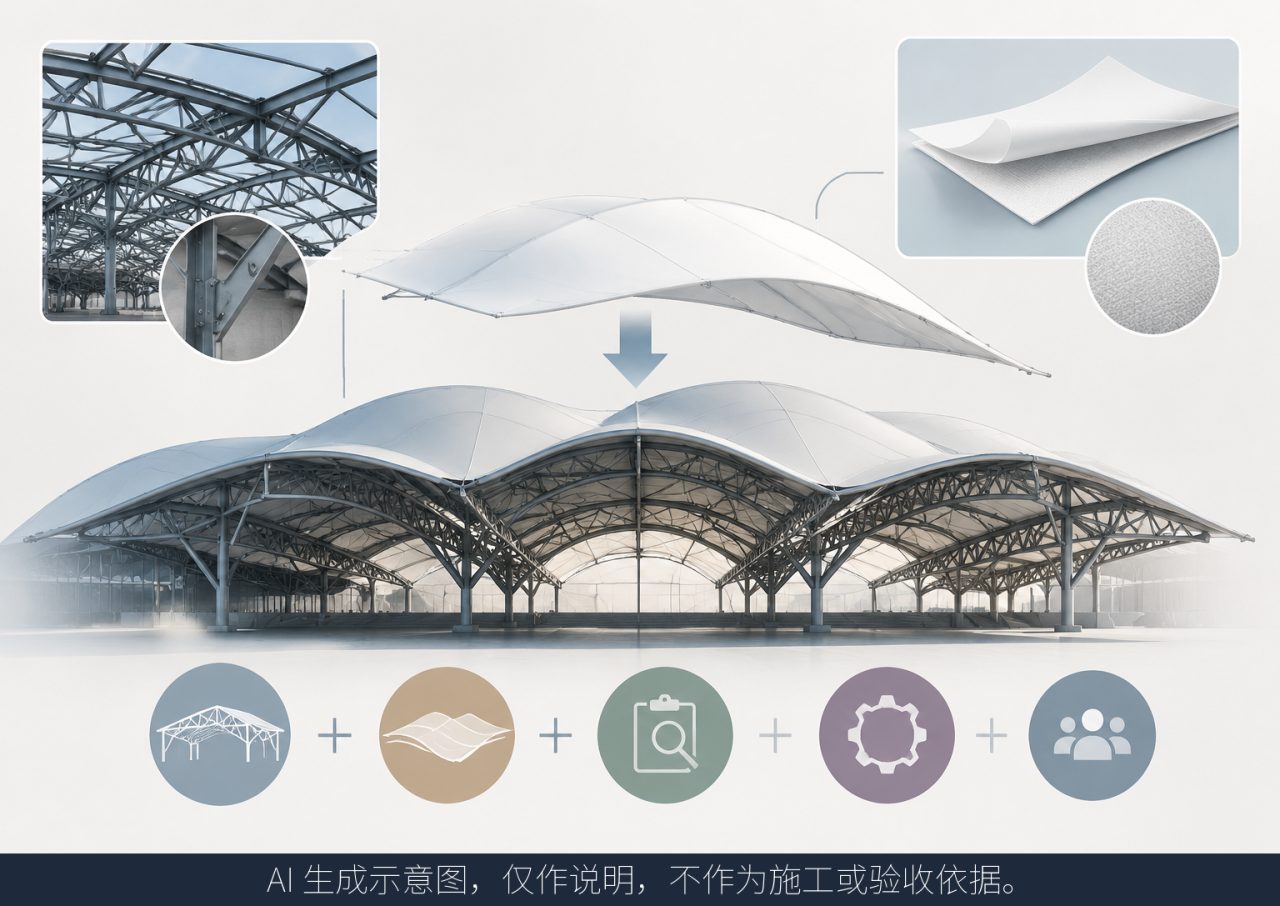 旧膜屋盖更新想保留钢架,为什么仍要重新核对方案?示意图